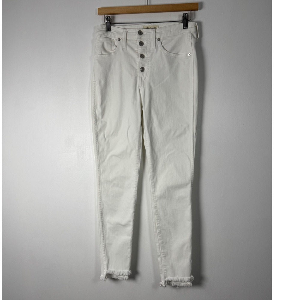 Coastal‎ Madewell Womens 27 10" High-Rise Skinny Jeans White Button Fly Frayed